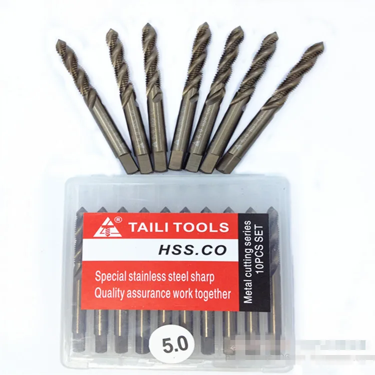 

10 PCS M5X0.8 HSS - CO M35 containing cobalt stainless steel screw tap
