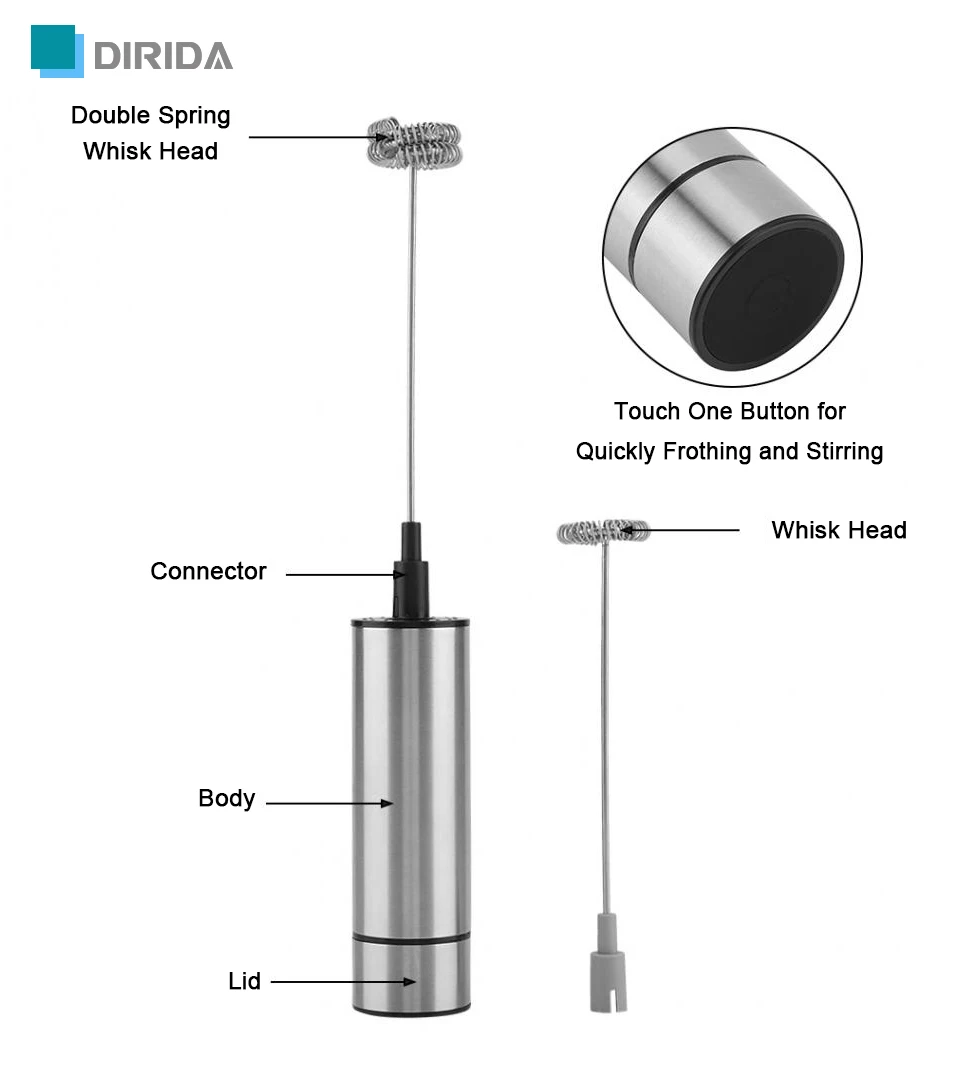 DIRIDA Аккумулятор ручной вспениватель молока двойной весенний венчик головка мешалка блендер Кофеварка инструмент для приготовления пищи