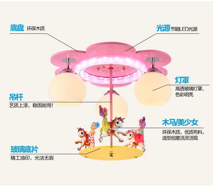 Детская комната огни девушки розовый светильник в стиле принцессы спальня Уход за глазами энергосберегающие мультфильм карусель детская комната купол свет