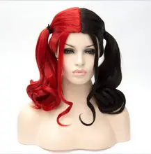 HOT!! 2016 best-selling Harleen Quinzel Harley Quinn Cosplay Wig 45cm Short Red Black Mixed Synthetic Anime Hair Wig
