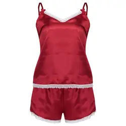 Микро бикини красный Для женщин s пикантные атласные слинг пижамы белье комбинация с бантиками комплект нижнего белья Нижнее бельё Для