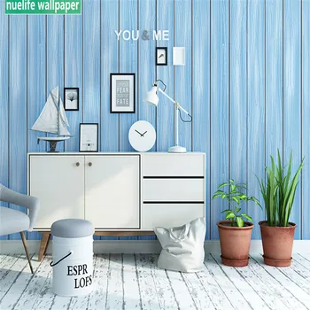 

Mediterranean style blue wood grain pattern non-woven wallpaper living room bedroom study background wall paper