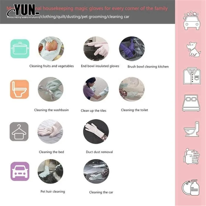 A Pair Cleaning Gloves Magic Silicone Scrubber Rubber Dusting Dish WashingPet Care Grooming Bathroom CarInsulated Kitchen 6D (1)