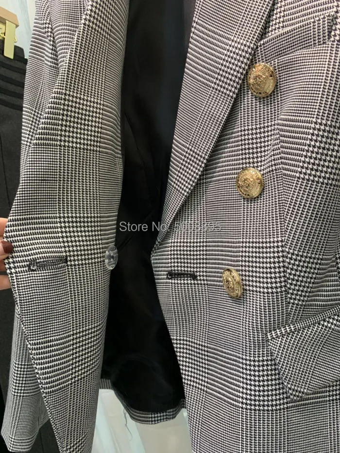 Высококачественный черно-белый клетчатый блейзер с узором «гусиная лапка», двубортный пиджак с золотыми пуговицами, класс 3A, женские пиджаки 2019ss
