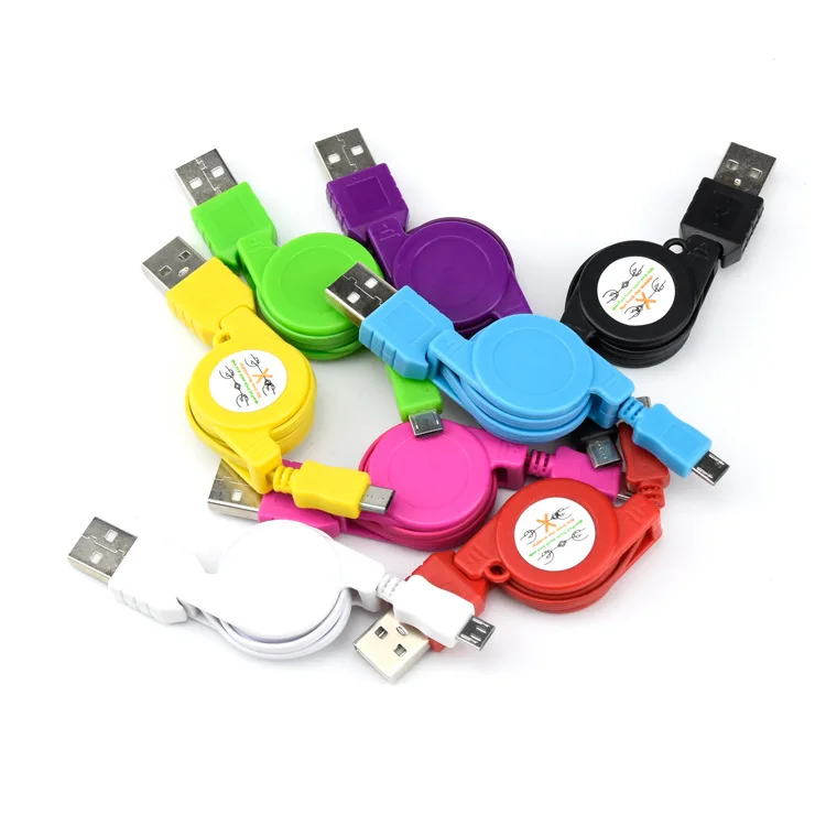 شاحن هاتف محمول يعمل بنظام تشغيل أندرويد سلك MicroUSB واجهة العام انكماش كابل بيانات كابل شحن