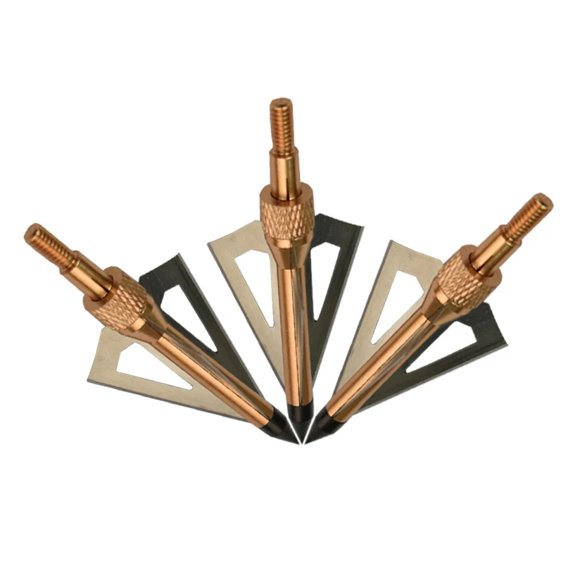 100 pcs 100Grain 3 Blades Broadhead Bolt Screw Point Arrows Head Gold