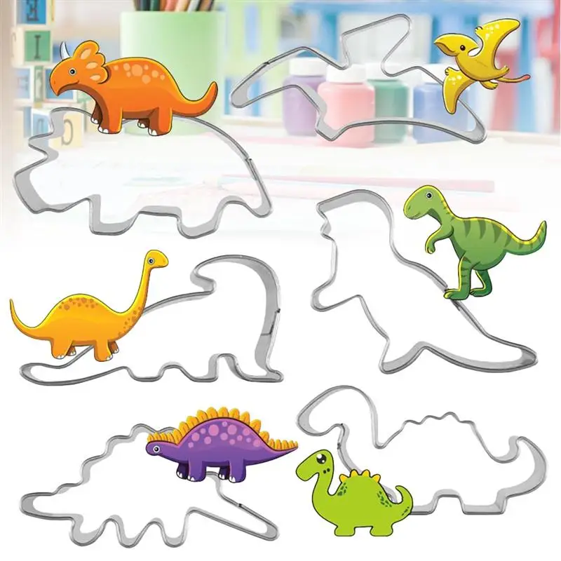 

6pcs/set Stainless Steel Biscuit Mould Dinosaur Shape Fondant Cake Mold DIY Sugarcraft 3D Pastry Cookie Cutters Cake Tools