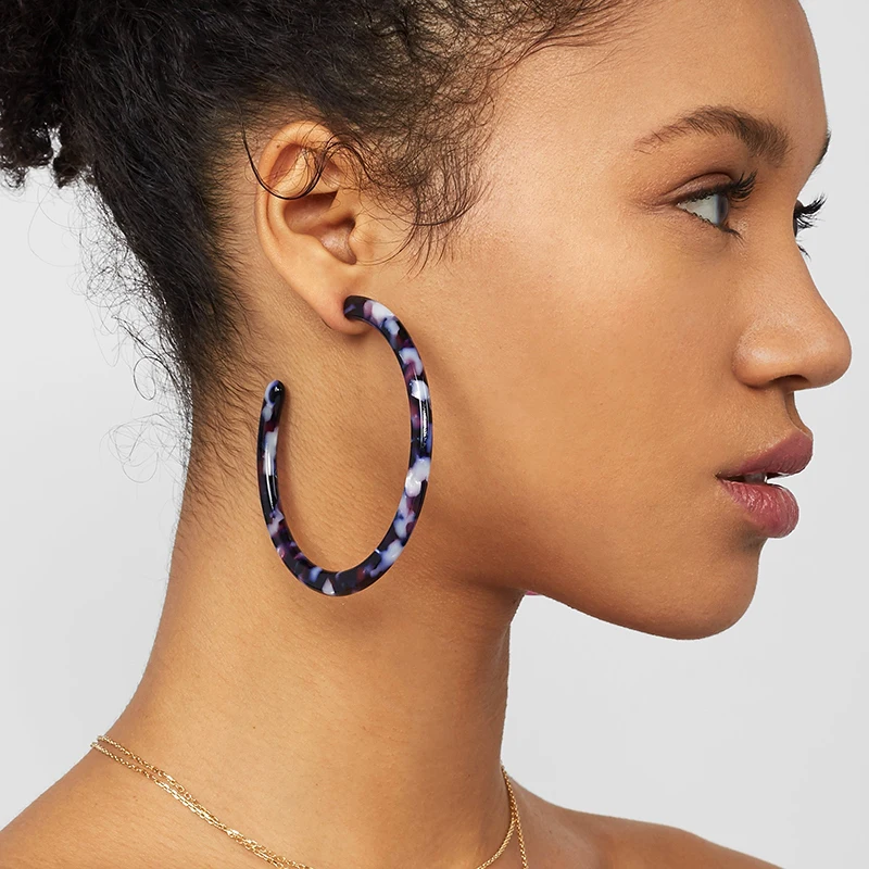 

2019 Sloong New Leopard Resin C Shape Statement Acrylic Acid Hoop Earrings Free Dropshipping on Sale