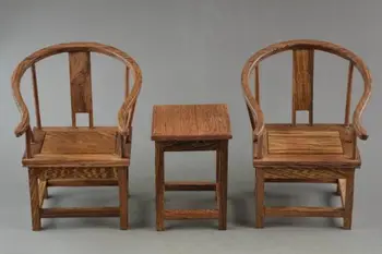 

( Mini ) Exquisite Interesting Old Chinese Handwork Rosewood Carving Lucky Set Of Table & Chair Model
