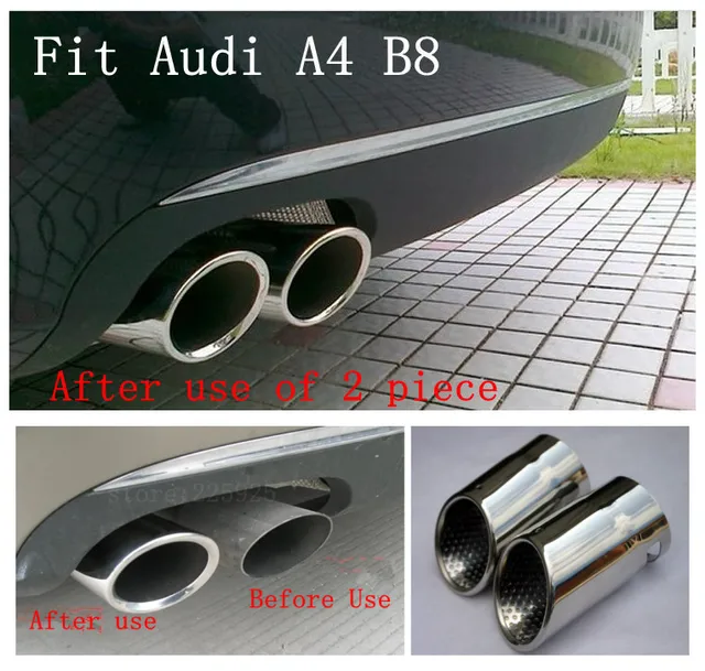 Stainless steel exhaust muffler Pipes tip 2 pcs Fit AUDI A4 B8 2.0 2009