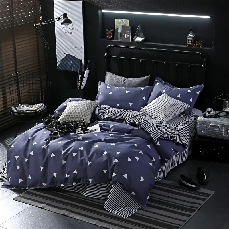 

White Pattern Bedding Sets 4pcs Geometric Pattern Bed Linings Duvet Cover Bed Sheet Pillowcases Cover Set Bedspread Polyester