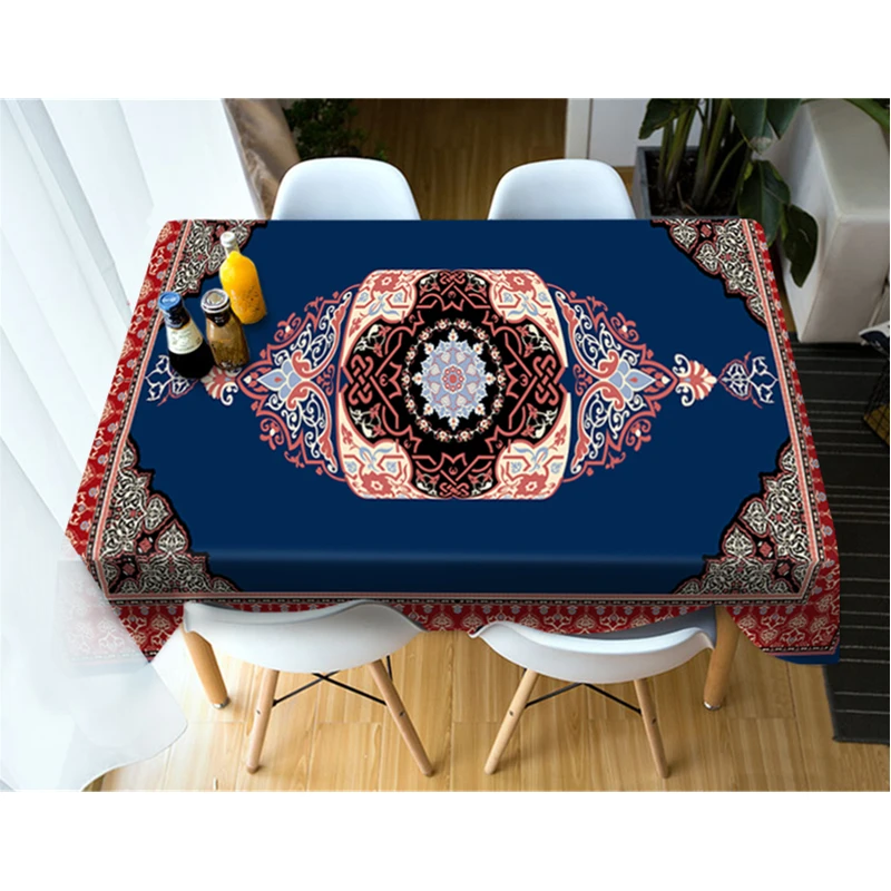 

Fashion Flower Stripe Ethnic Style Pattern Tablecloth Washable Cotton Cloth Thicken Rectangular and Round Wedding Table Cloth