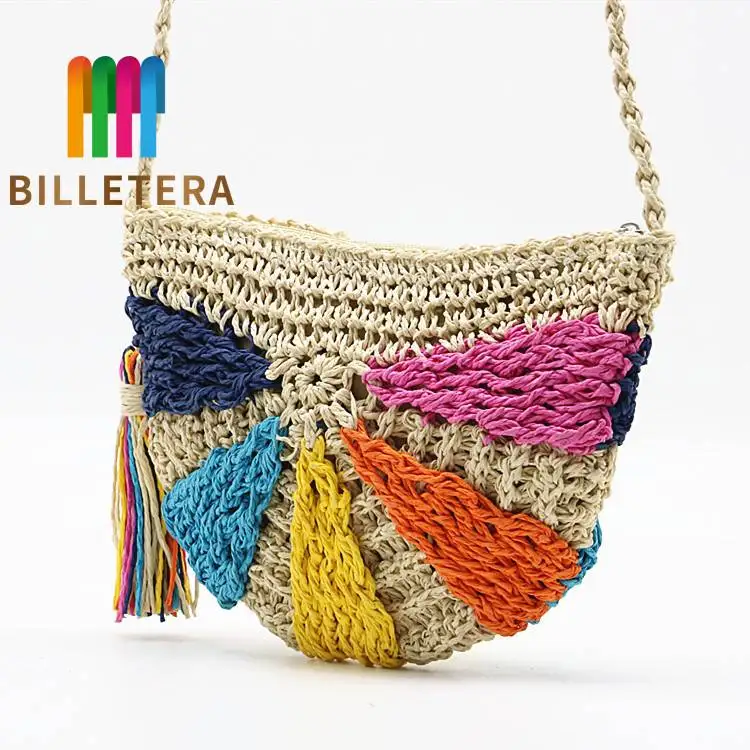 

BILLETERA Semi-circle Multicoloured Crocheted Ladies'bags with Oblique Swath Knitting Wholesale Handbags