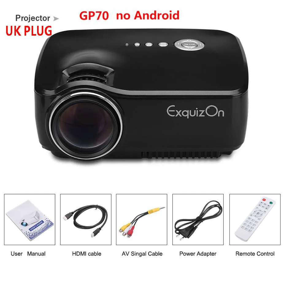 Exquizon GP70 lcd 800*480 проектор(опционально Android 4,4 Bluetooth wifi) HD 1080P 1800 люмен светодиодный HDMI видео домашний кинотеатр - Цвет: GP70 UK projector