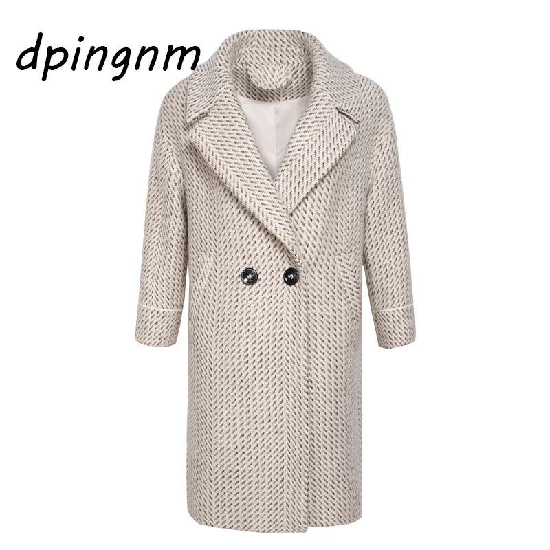 

2018 Winter new woolen coat was thin female fashion cultivating wild long section of the knee tartan coat