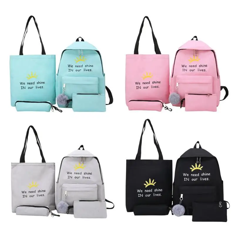 

4pcs/set Letter Print Women Shoulder Top-handle Pen Bags Clutch Backpacks Cute Girl Wild Multicolor System School Bag