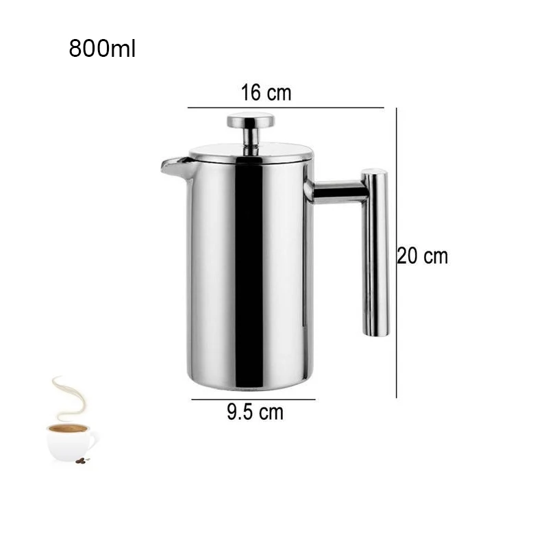 Нержавеющая сталь Френч-пресс для приготовления кофе Лучшие двойные стенки кофейник изолированный кофе заварочный чайник давая один фильтр корзины - Цвет: 800ml