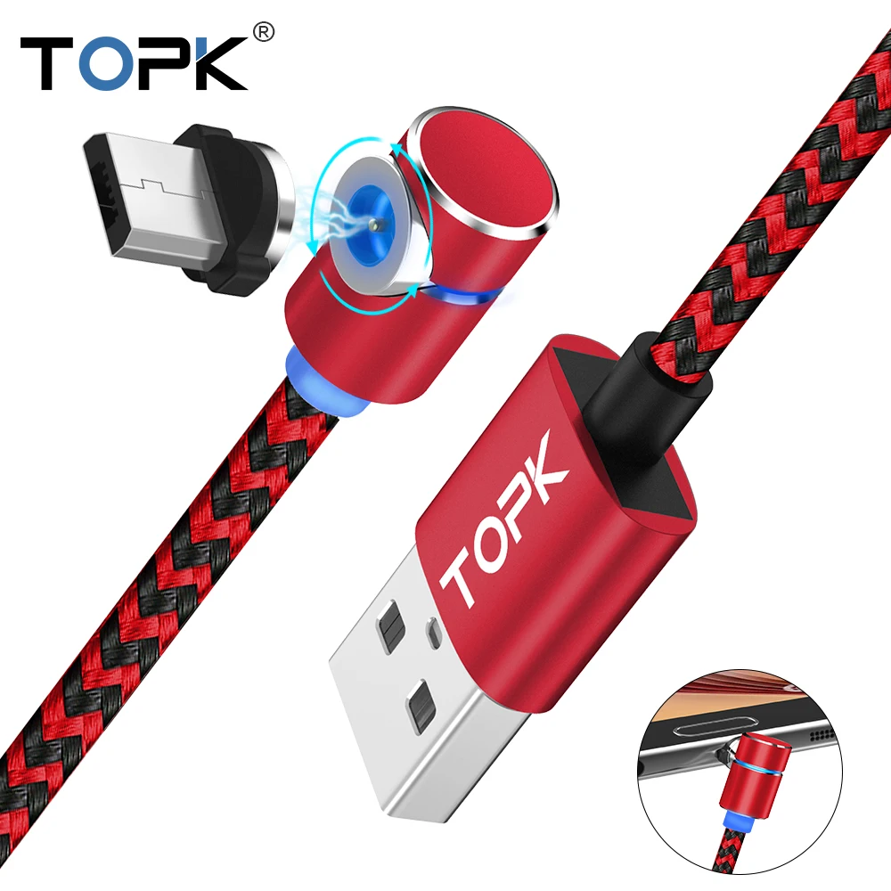 

TOPK RLine-R L-Type LED Magnetic Micro Cable For Xiaomi Samsung Huawei Android Device Nylon Braided Magnet Charger Cable