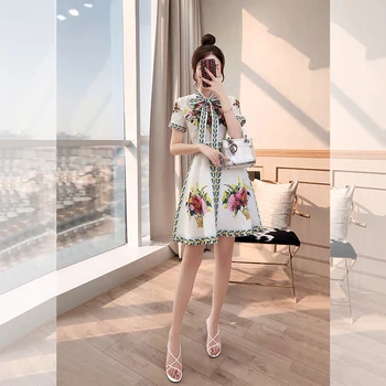 

2019 Mini Dress Sexy Fashion Floral Bow Short Temperament Women Mandarin Collar Night Club Body con Party Dresses Wholesale