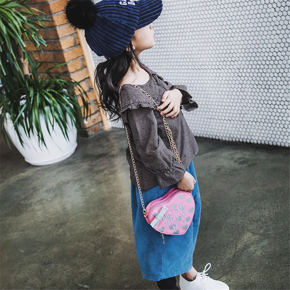 Детская милая сумка в форме сердца с бантом для девочек, сумка через плечо, популярная мини-сумка-мессенджер N21