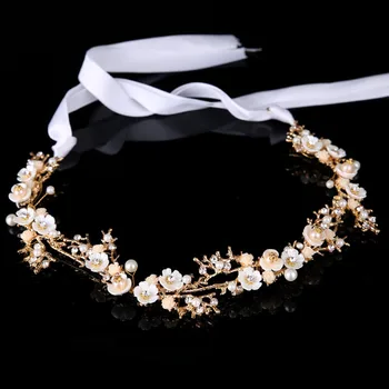 

Luxury Baroque Shell Flower Pearl Crystal Ornaments Heads For Fashionable Bride Headband Wedding Hair Accessories Hair Jewelry