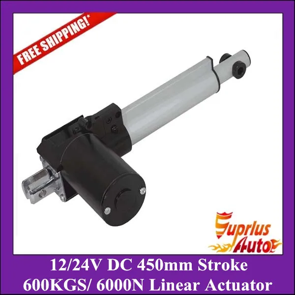 Free Shipping ! 12V/ 24V DC, 18inch/ 450mm Stroke, Load Capacity 600KGS/ 6000N Strong Electric Linear Actuator