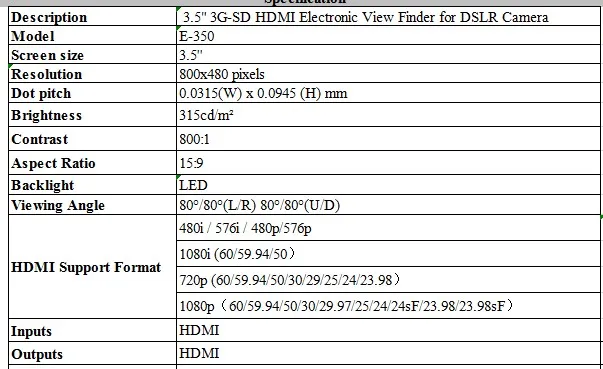 Feelworld E350 3,5 дюйма EVF небольшой монитор hdmi ЖК-дисплей tft электронный видоискатель для стэдикам DSLR камеры стабилизаторы