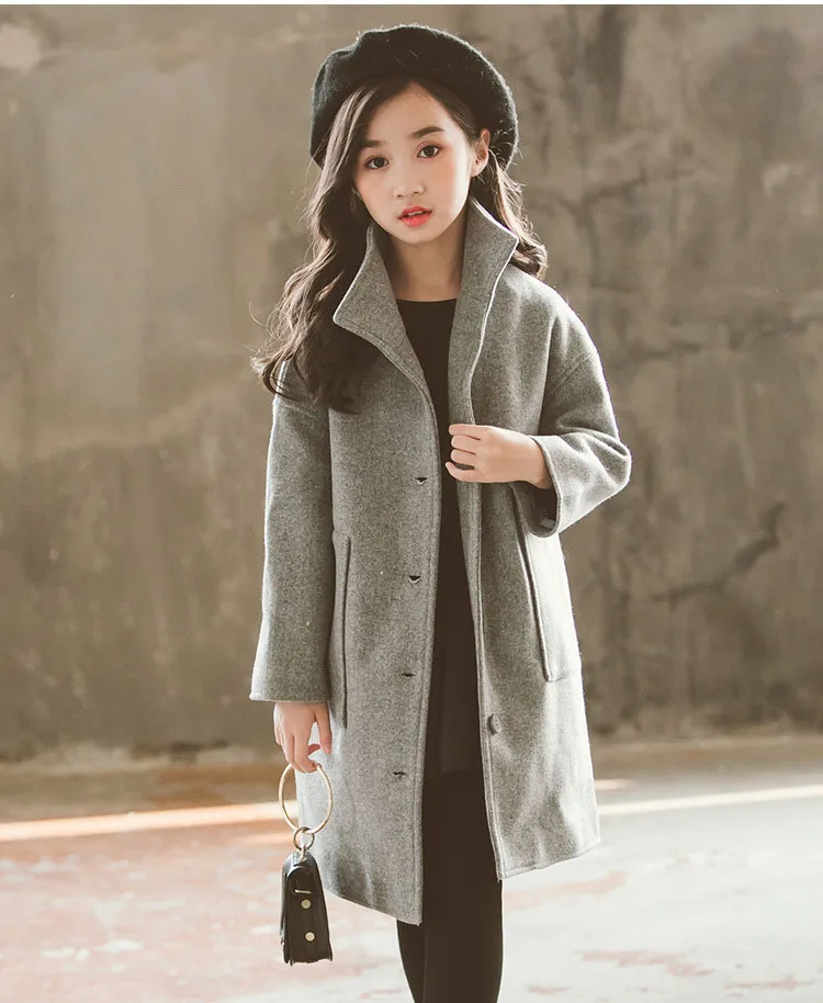 woolen long jackets for kids girls solid tench coat children outerwear tops clothing new 2018 autumn mother and daughter clothes (9)