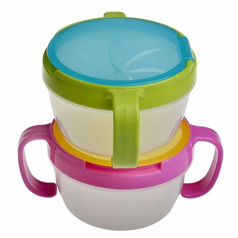 

Baby Toddler Feeding Cup Handle Double Dinnerware Container Food Biscuits Children Bowl Keeper Traveling Proof Spill