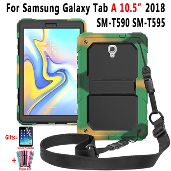 

Kids Children Safe Anti-fall Silicon + PC Combo + Strap Tablet Case for Samsung Galaxy Tab A A2 10.5" 2018 T590 T595 Cover Funda