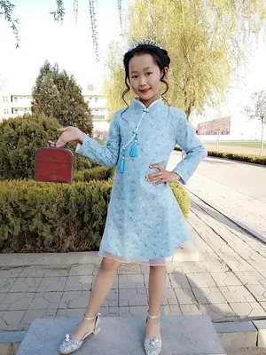 Qipao/кружевное платье Ципао для девочек; детская одежда в китайском стиле; платье для девочек; вечерние платья принцессы на день рождения и свадьбу; Высокий воротник с высоким воротником