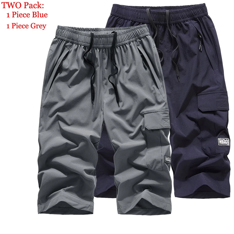 1~ 3 Упаковка размера плюс 7XL 8XL летние шорты мужские повседневные укороченные брюки фитнес тренировки пляжные шорты мужские дышащие шорты для спортзала - Цвет: blue grey