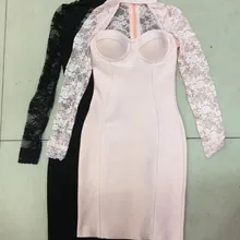 Лидер продаж; осеннее фабричное платье; белое кружевное Бандажное платье с длинными рукавами; цвет черный, бежевый; коллекция года; высококачественное платье; платье+ костюм