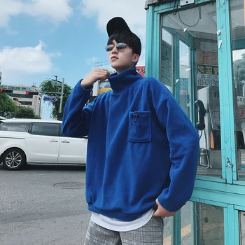 

2019 Spring Korean Color Matching Casual Long-sleeved Men's Ins Super Fire Couple Loose Hooded Plush Pullover Harajuku
