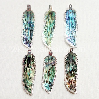 

WT-P816 Popular Feather charm abalone shell pendant ,new arrival gold /sliver electroplated for women