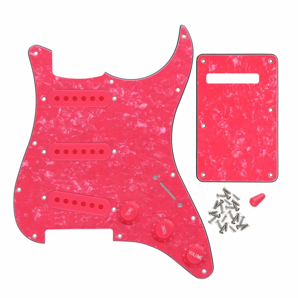 

Set of Pink Pearl 11 Hole SSS Guitar Pickguard Strat Back Plate Pickup Covers Tone Volume Knobs Tip fit FD ST Guitar Parts