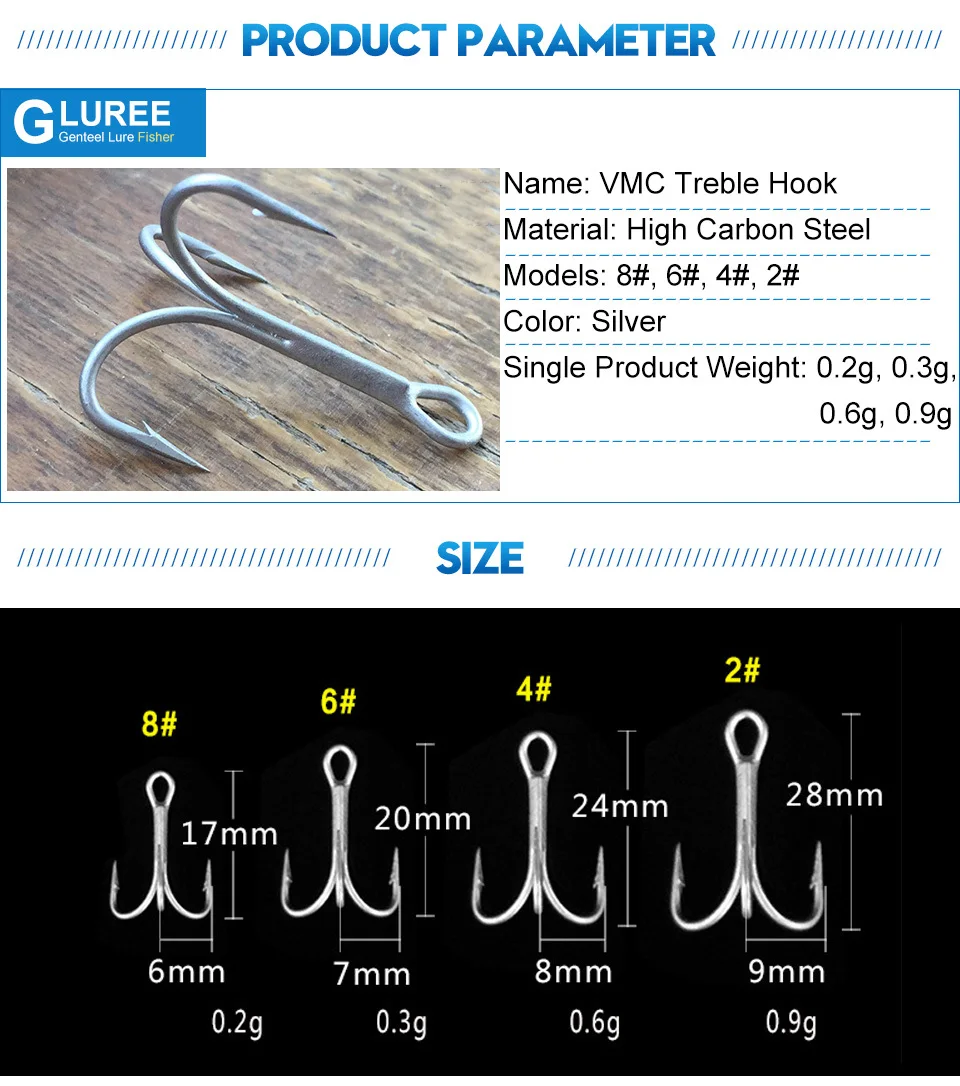 GLUREE 20 шт./лот 2#4#6#8# супер сильные VMC тройные Крючки рыболовный крючок из высокоуглеродистой стали рыболовные снасти для ловли карпа