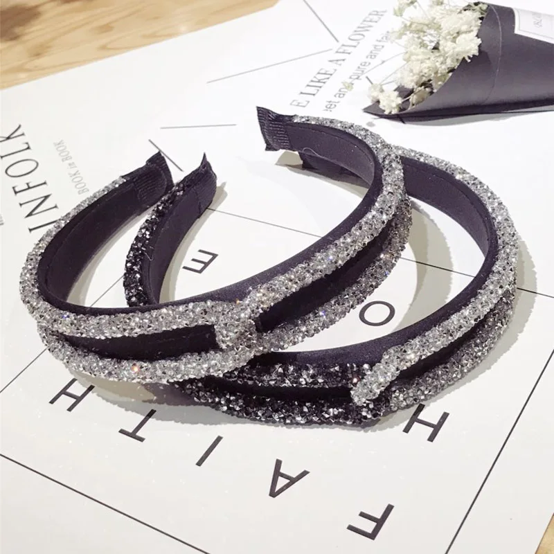 New Fashion Rhinestone Crystal Cross Hair Bands Unique Design Wide Hairband Headbands for Women Girl Shiny Hoop Hair Accessories