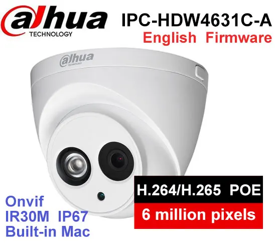 

Dahua POE 6MP IP Camera IPC-HDW4631C-A IR 30m H.265 Built-in MIC IP67 Onvif Night Version WDR Surveillance Dome Camera
