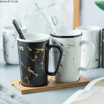 

Nordic creative marbled ceramic mugs brushed cups wash cups bathroom accessories couples toothbrush cups