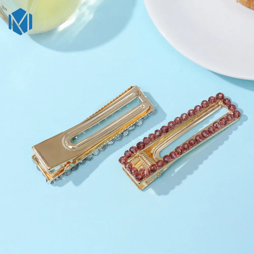 6cm Alloy Rhinestone Hairpins For Women Girls Hair Accessories Female Headwear Rectangle Crystal Geometric Hair Clips Barrettes