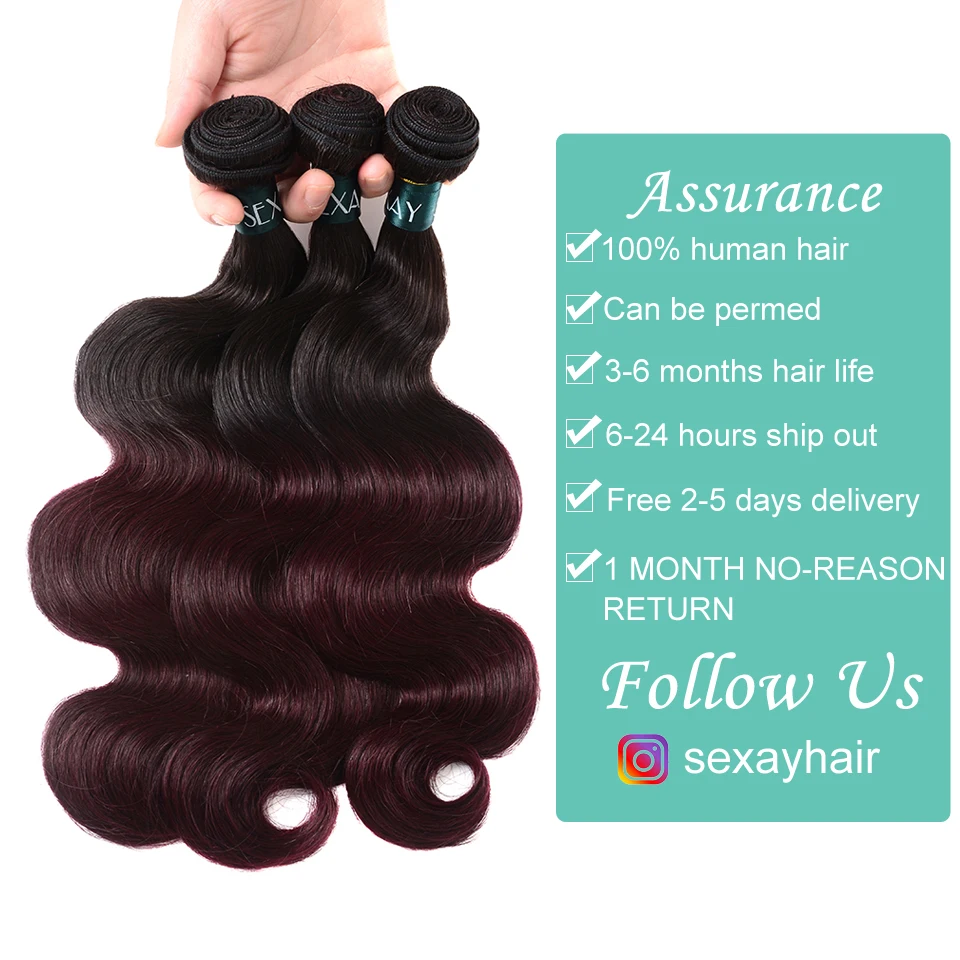  Body Wave Burgundy Bundles With Closure 4pcs 1b/99j Burgundy Brazilian Hair Weave Ombre Human Hair 
