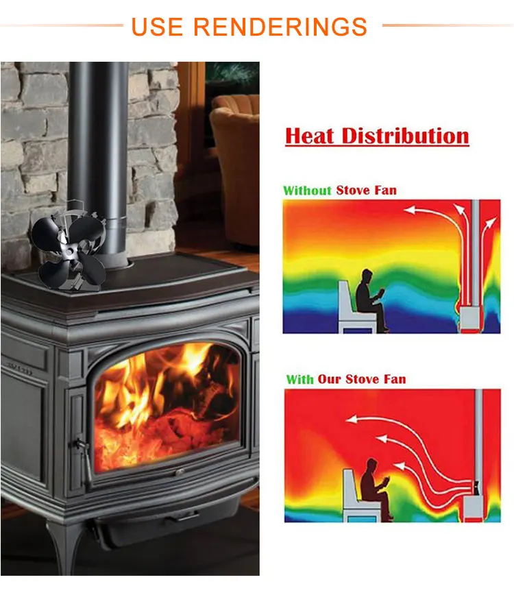 4 лопасти теплового питания Эко Плита вентилятор черный/золото/серебро теплый воздух чем 2 Лопасти плита вентилятор для дерева/бревен горелки/камина
