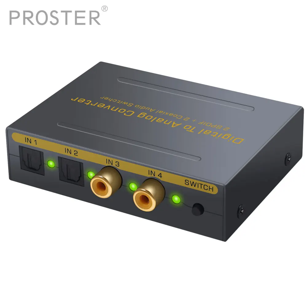 Proster DAC Digital to Analog Converter 2 Optical SPDIF Toslink 2 Coaxial to L/R RCA 3.5mm Stereo Audio with Optical Switcher