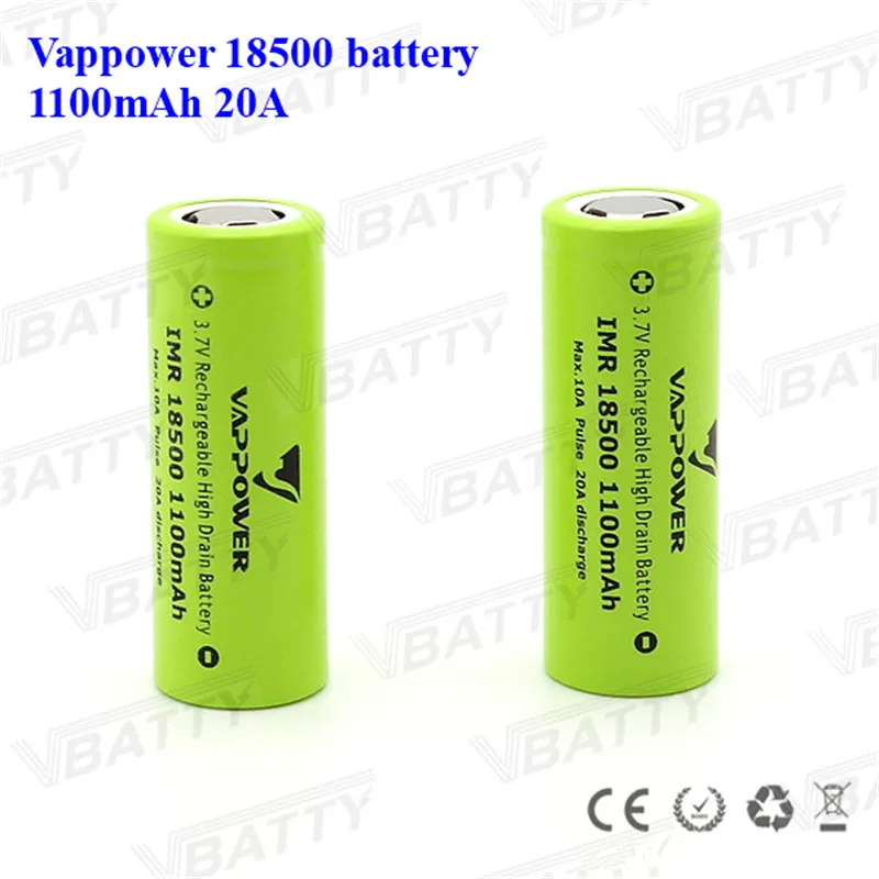 3,7 V 1100Mah IMR18500 литиевая аккумуляторная батарея Vappower 18500 1100mah 20A литий-ионная батарея для светодиодный фонариков