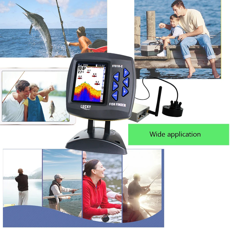 Lucky Sonar Sensor FishFinder FF918-CWLS 980feet Wireless Operating Range Finder Fish Boat Fishing Carp Echo Sounder Lure Finder (15)