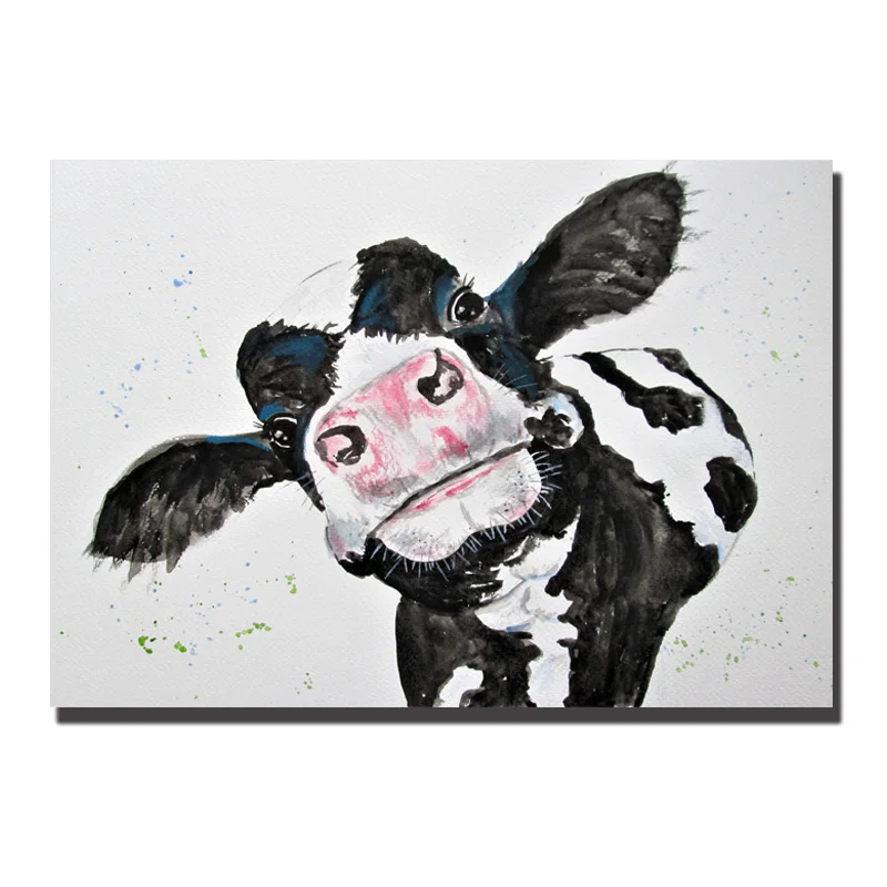 Акварельная синяя корова, Настенная живопись на холсте для гостиной, печать плаката, современные изображения животных, декоративные картины - Цвет: watercolor cow