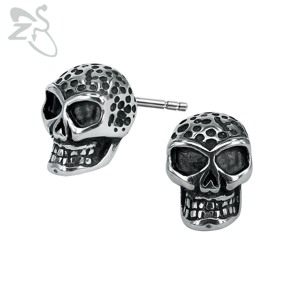 Black Point Skull Earring Vintage 316 Stainless Steel Earrings for Men Boys Hip hop Punk Male