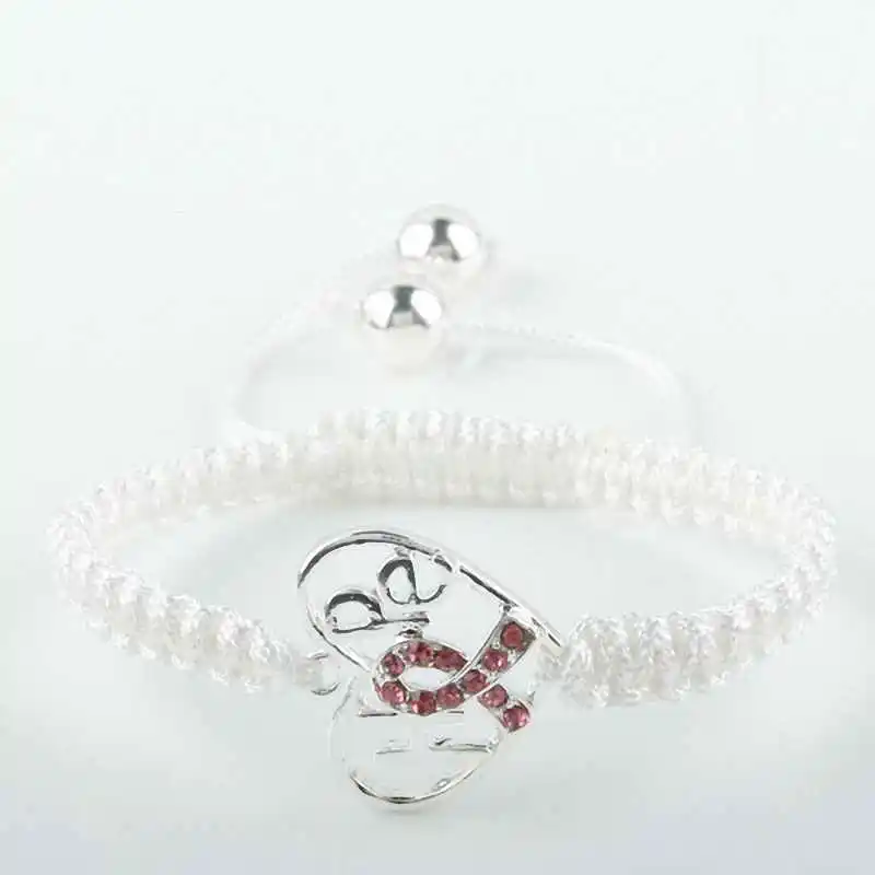 

SUNYIK Hope Heart Crystal Pink Ribbon Breast Cancer Awareness Adjustable Wristband Bracelet