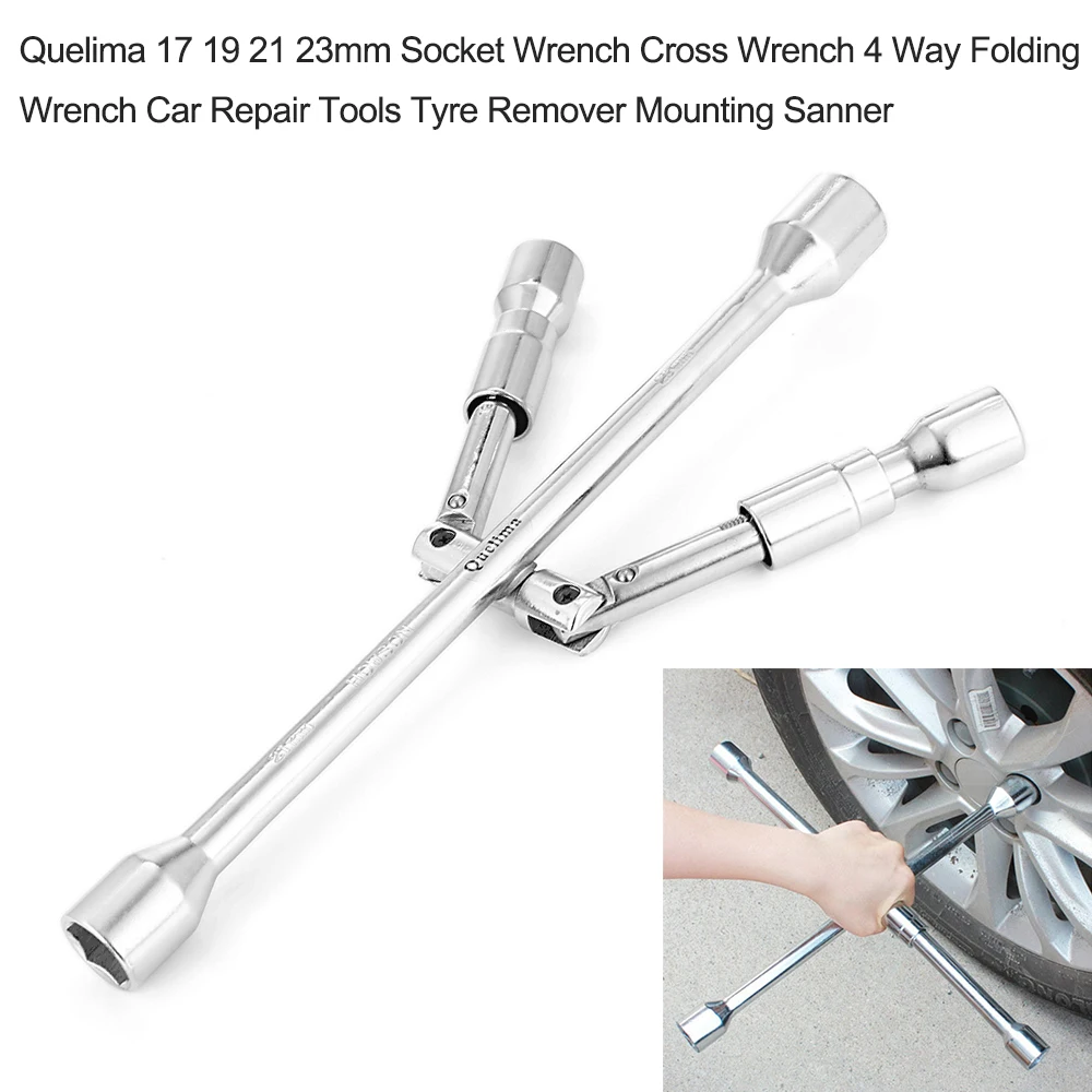 17 19 21 23mm 4 Way Socket Wrenches Wheel Cross Wrench Folding Wrench